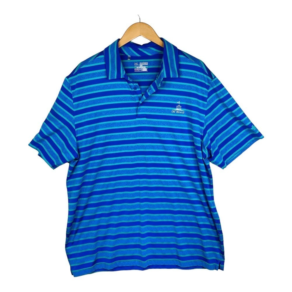 Under Armour Blue Green Striped Loose Fit Performance Polo Men's Size XX-Large